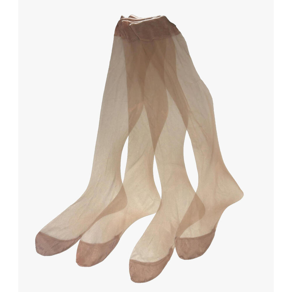 Vtg 50s Nylon Stockings Hosiery Garter Top Seamless Reinforced Toe 2 Matching Pr